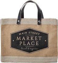 Santa Barbara Design Studio Main Street Farmers Market Tote, Reusable Burlap Grocery Bag with Leather Handle, Purse for Beach or Picnics, Food Lovers Gift Idea, 12.5 x 9.5 Inches