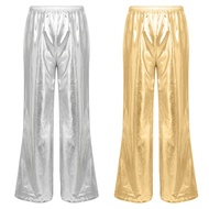 inhzoy Kids Boys Girls 70s 80s Retro Hippie Disco Dance Costume Halloween Cosplay Stage Performance Costume Shiny Metallic Bell Bottoms Flare Pants