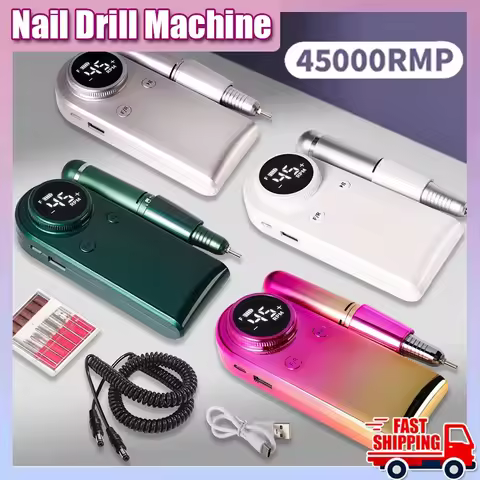 Nail Drill 45000 RPM, Professional Rechargeable Electric Nail File,Cordless Nail E File for Acrylic 