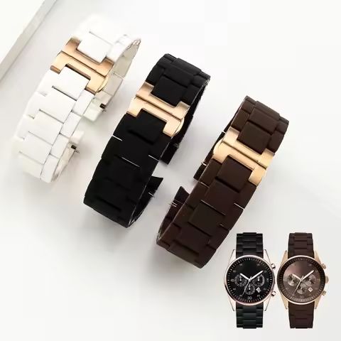 Rubber Silicone Steel Watchband for Armani Watch Strap Ar5890 AR5905 AR5906 AR5919 AR5920 AR5858 Wat