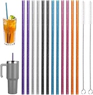 Pack of 12 Glitter Straw for Stanley Cup with 2 Cleaning Brushes, 30 cm Straw Reusable for Stanley 4