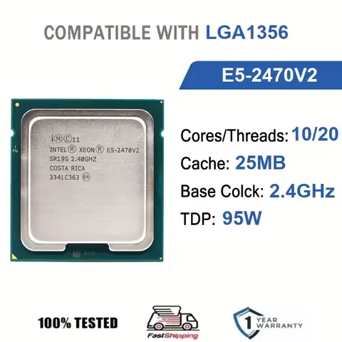 Intel Xeon E5-2470V2 10 Core 20 Thread 2.40GHz 95W 25MB Cache 22nm LGA1356 SR19S DDR3 1600 MHz Ivy B