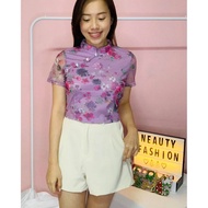 Women Traditional cheongsam top with floral design (purple)