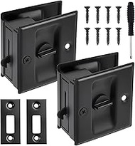 2 Pack Privacy Sliding Door Lock with Pull Stainless Steel Pocket Door Lock for 1-3/8” to 1-3/4” Doo