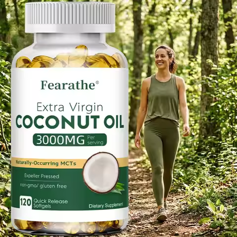 Organic Coconut Oil Capsules 3000mg, Non-GMO for Healthy Skin Nails Hair Growth Support, Bloating & 