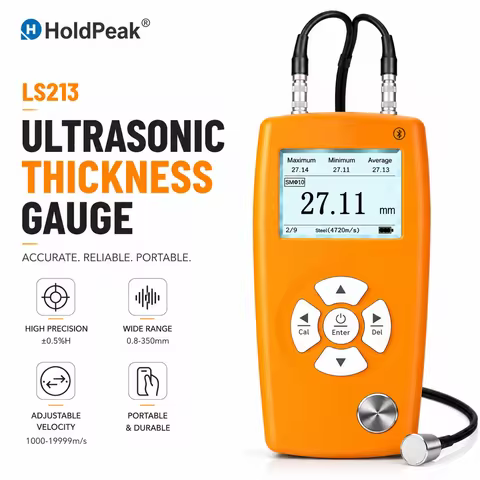 Ultrasonic Thickness Tester Digital Gauge, Measuring Range 0.8-350mm, 5MHz Probe, App Sync & 999 Log