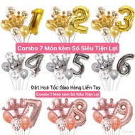 Birthday Balloon Combo 7 Piece Crown Number Birthday Party Decoration Balloon