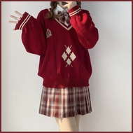 2025新年衣服 新年衣服女装 新年衣服 Jk Krismas dan Tahun Baru sweater merah pakaian wanita gaya kuliah longgar jk p