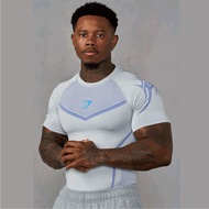 Gymshark Men Compression Short Sleeve Shirt Quick Dry Breathable Mesh Patchwork Sports Top Gym Worko