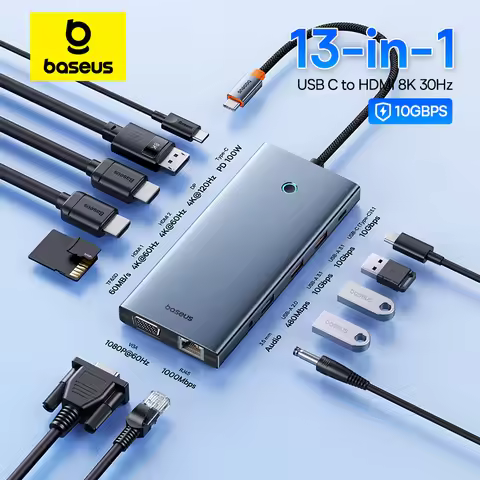 Baseus USB C Hub Type C to HDMI USB HUB Adapter 13-In-1 DP 4K 60Hz 120Hz RJ45 VGA Converter PD 100W 
