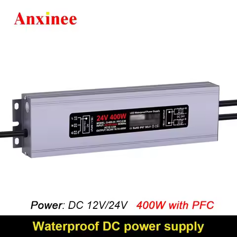 High Efficiency 0.98 AC 220V 110V To DC12V 24V 400W Waterproof and Dustproof Switching Power Supply 