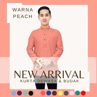 HARGA BORONG ‼️ New Peach Kurta Dewasa &amp; Budak Cotton Slim Fit Warna Peach / Cotton Kain Sejuk / D001K  BAJU RAYA