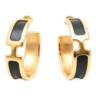 HERMES 金屬/Box Calf皮革Olympe Earrings耳環Noir