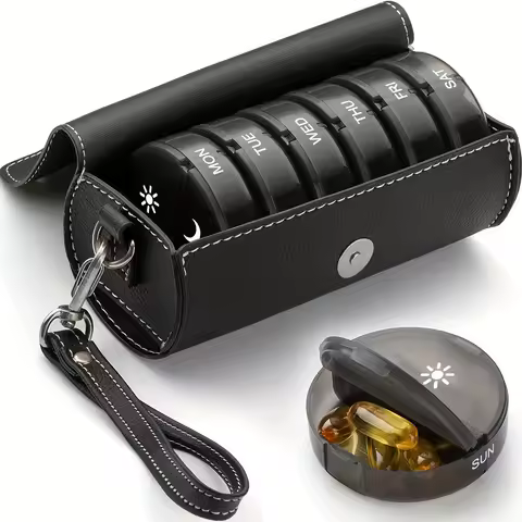 Weekly Pill Organizer 2 Times a Day, AM PM Large Daily Pill Box with PU Leather Case for Travel, Rou