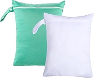 Pack of 2 Wet Bag Wetbag Waterproof Reusable with Zip for Swimming Nursery Nappies Swimsuit Green Wh