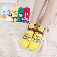 lz- 100% Cotton Women Japanese Cartoon Funny SpongeBob Boat Socks Korean Cute Straight Socks College Style All-match