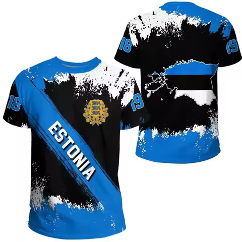 Fashion New Estonia Flag Graphic 3D Printed T-shirt Estonia Emblem Men’s Sports Tops National Day Gi