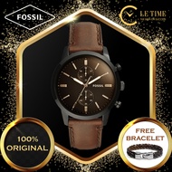 [Authentic] Fossil Townsman 44mm Chronograph Brown Black Leather Men Watch Jam Tangan Lelaki FS5437