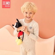 三枪舒肤弹力棉男小童圆领内衣套迪士尼睡衣童装男款 奶茶色 110