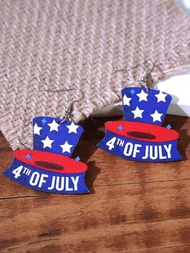 1對創意冰淇淋、五角星、帽子、心型、牛頭印花木質耳環，適用於美國日；1對靈感來自法國國旗的彩色木質耳環；1對美國日靈感木質耳環