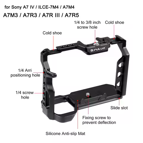 PULUZ Metal Camera Cage Stabilizer Rig for Sony A7 IV/ ILCE-7M4/ A7M4/ A7M3/ A7R3/ A7R III / A7R5 Al
