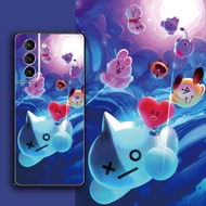 [Aimeidai] Samsung Case Cute BTS Printed Liquid Silicone Cell Phone Case Full Body Shockproof Protective Cover for Samsung S9/S10/S20/S21/S2 Series