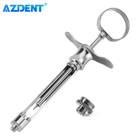 AZDENT Dental Aspirating Syringe 1.8ML Hook Head Sharp Head Surgical Instrument Dentistry Injection 