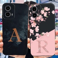 Motorola Moto G34 Casing XT2363-2 Luxury Letter Cute Flowers Pattern Back Cover Motorola Moto G34 Phone Case Shockproof Bumper Black TPU