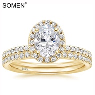 SOMEN  925 Sterling Silver Cubic Zirconia Bridal Rings Gold Sets Oval Cut CZ Engagement Rings 1.5CT 