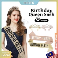 MINIIS PARTY Tiara Crown Tunang Birthday Crown Birthday Girl Selempang Queen Sash Set Birthday Queen