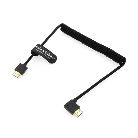 8K 2.1 HDMI High Speed Straight to Left Angle Braided Coiled Cable for Atomos Ninja V, Portkeys BM5