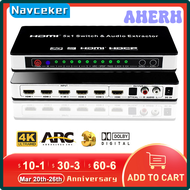 AHERH 2023 HDMI Switch Switcher 5x1 HDMI Audio Extractor 4Kx2K 3D ARC Audio EDID Setting HDMI 1.4v H