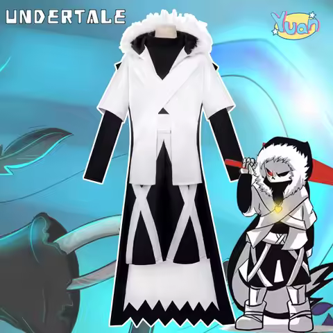 Undertale XTALE Cross Sans Cosplay Costume - Full Set with White Hooded Coat, Black Trousers & Cape,