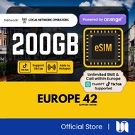 【Europe 42 eSIM】【Unlimited Calls & SMS】【Support T1KT0K】Europe eSIM Europe 42 eSIM Switzerland UK Fra