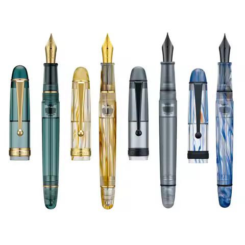 Asvine V126 Vacuum Filling Fountain Pen EF/F/M/ Stub 1.1 Nib, Transparent Brown/ Matte Gray, White A