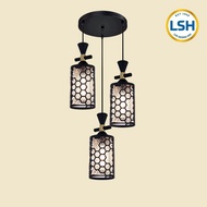 Modern Bee Hive Design 3 Head Black Steel & Glass Style Pendant Ceiling Light IM-C24707