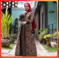 Baju Gamis Batik Wanita Kombinasi Polos Terbaru Kekinian Jumbo