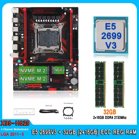 X99 Kit Motherboard LGA2011-3 Set with E5 2699 V3 Processor 32GB(2*16GB)DDR4 ECC Memory M-ATX E5 269