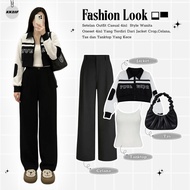 Korean Style 4-in-1 Oneset for Women (Crop Jacket + Pants + Tank Top + Bag) KK21F