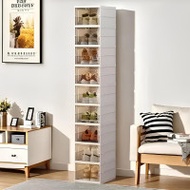 免安裝加厚可折疊一體成型鞋櫃 - 白色九層 | 透明可視 | 分格收納 | 透氣防潮 | 25.7cm×34.7cm×157.5cm | 穩固疊加