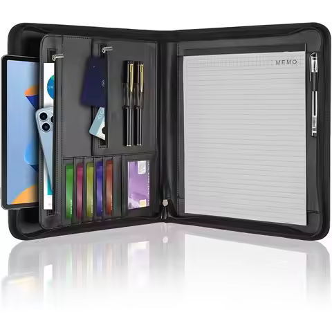 TA-Leather Padfolio Portfolio Binder Organizer Professional Zipper Folder For A4 Letter Documents No