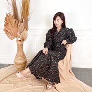 BAJU MUSLIM KATUN POLIESTER KOREAN STYLE AIMEL FISHTAIL MAXI DRESS MOTIF BUNGA FIT TO XL BAHAN POLY KATUN