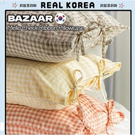 [BAZAAR] Korean Made Pure Cotton Mello Check Ribbon Pillowcase (2 Sizes)