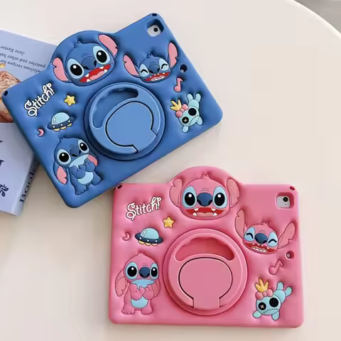 For IPad Air Mini 2 3 4 5 6 7 10.9 Pro 11 9 8 7th 10.2 10.5 Gen A16 Child Case 3D Cartoon Stitch Sil