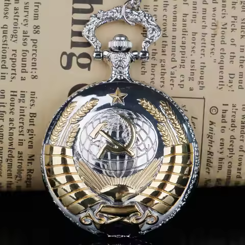 Retro Soviet Emblem Pocket Watch Antique Retro Necklace Pendant Clock Watch Gift for Women Men Souve
