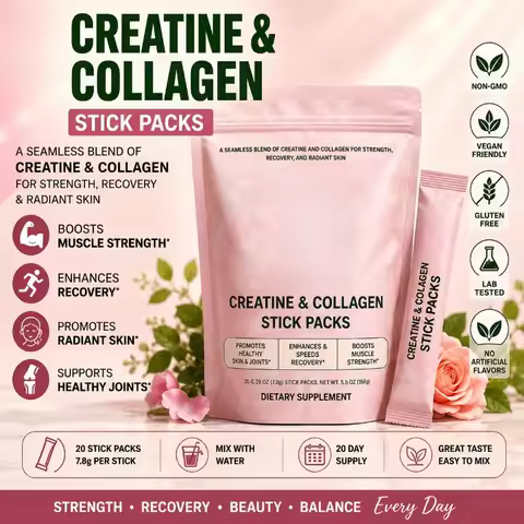Creatine & Collagen Powder Stick Packs Supports Strength Recovery & Skin Health β Daily Nutrition Su
