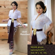 Kebaya Jadi Brokat Prancis Metalic Glossy Lengan Pendek