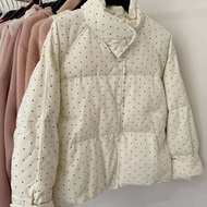 Women's Winter Polka Dot Cotton Coat - Stylish St Collar & Extra Warmth