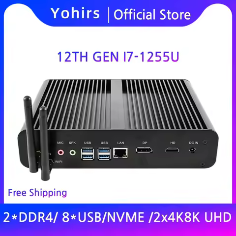 Yohirs Newest 12th Gen NUC PC i5 1235U i7 1255U 1165G7 Windows11 System 12MB Cache 4.8GHz Fanless Mi