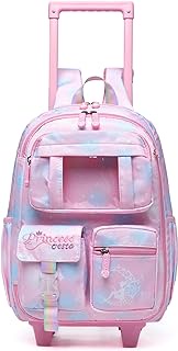 Rolling Backpack for Girls, Kids Roller Wheels School Bookbag with Lunch Bag, Wheeled School Bag for Girls